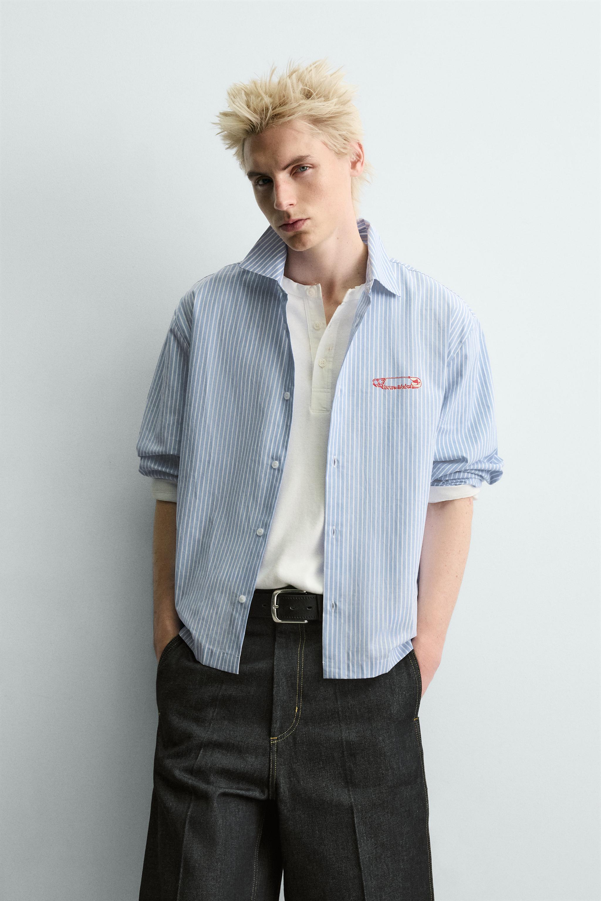 CHEMISE À RAYURES AVEC INSCRIPTION IMPRIMÉE